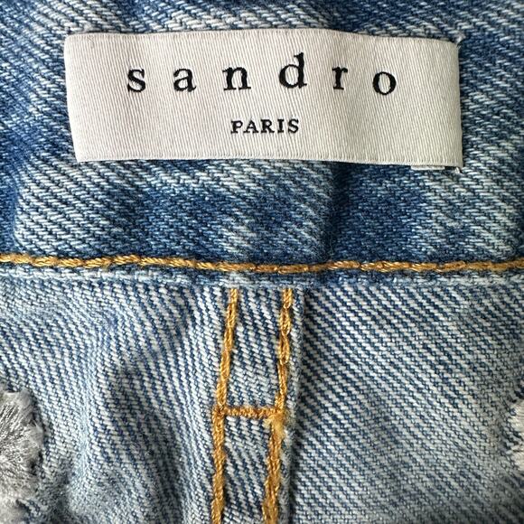 Sandro Paris Jeans Women's 36 Blue Denim Daisy Flower Embroidered Medium Wash - Picture 5 of 12